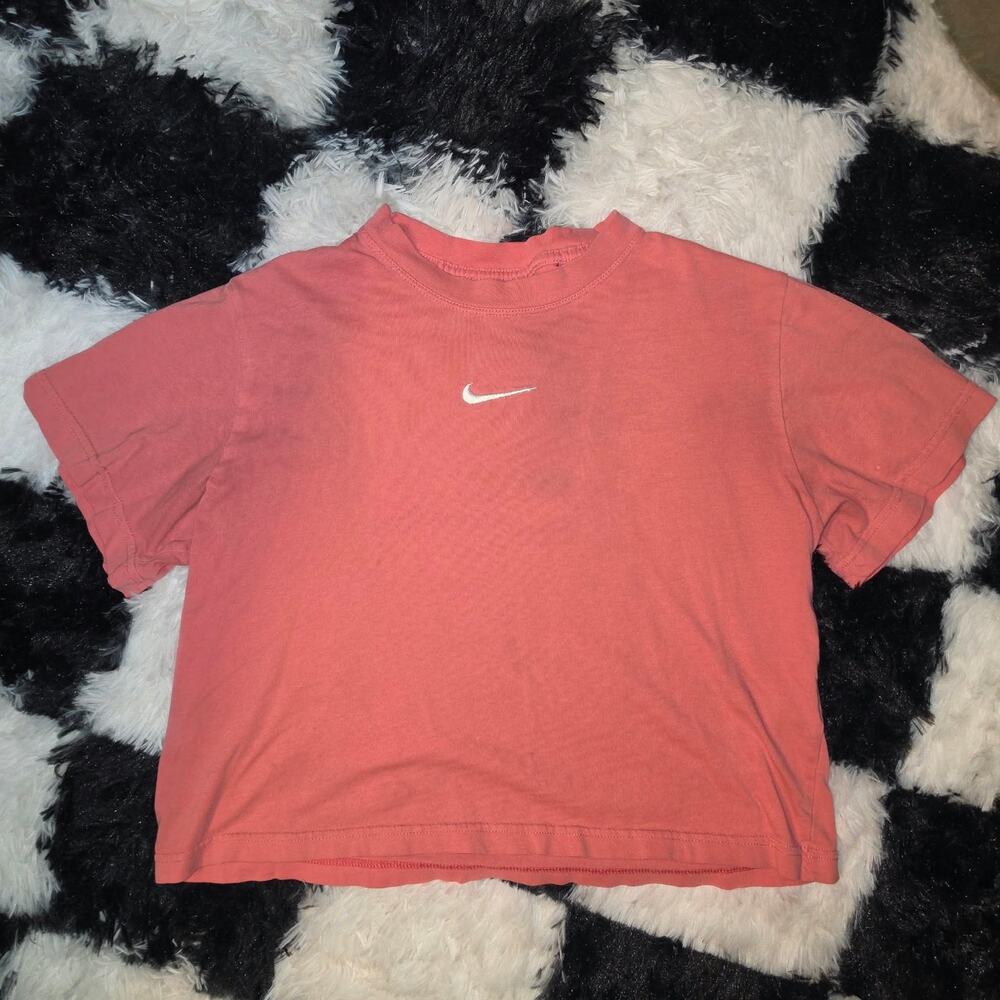 Nike Center Swoosh Loose Fit Crop Shirt Womens L Coral Pink